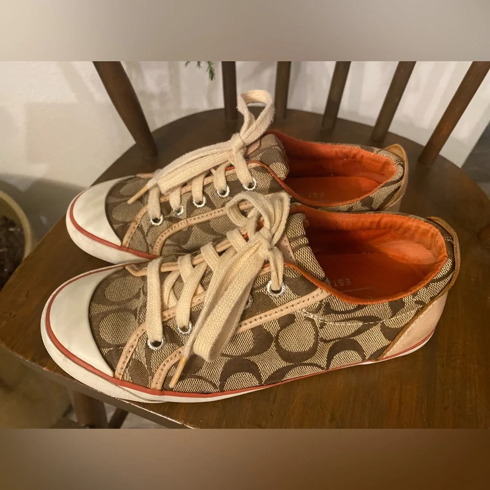 Coach Barrett Pumpkin Spice Leather Trim Sneaker